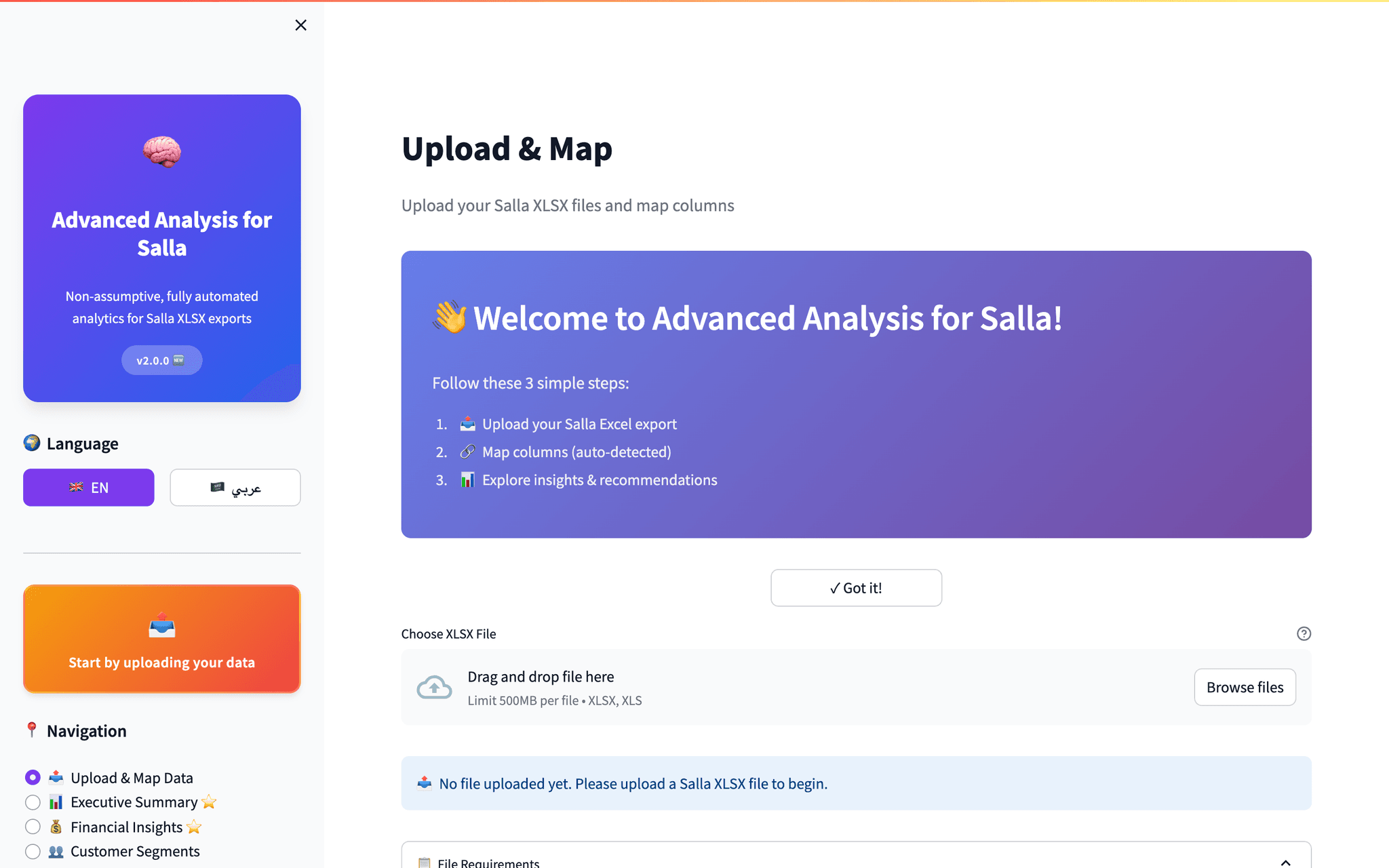 Salla Analytics Dashboard screenshot